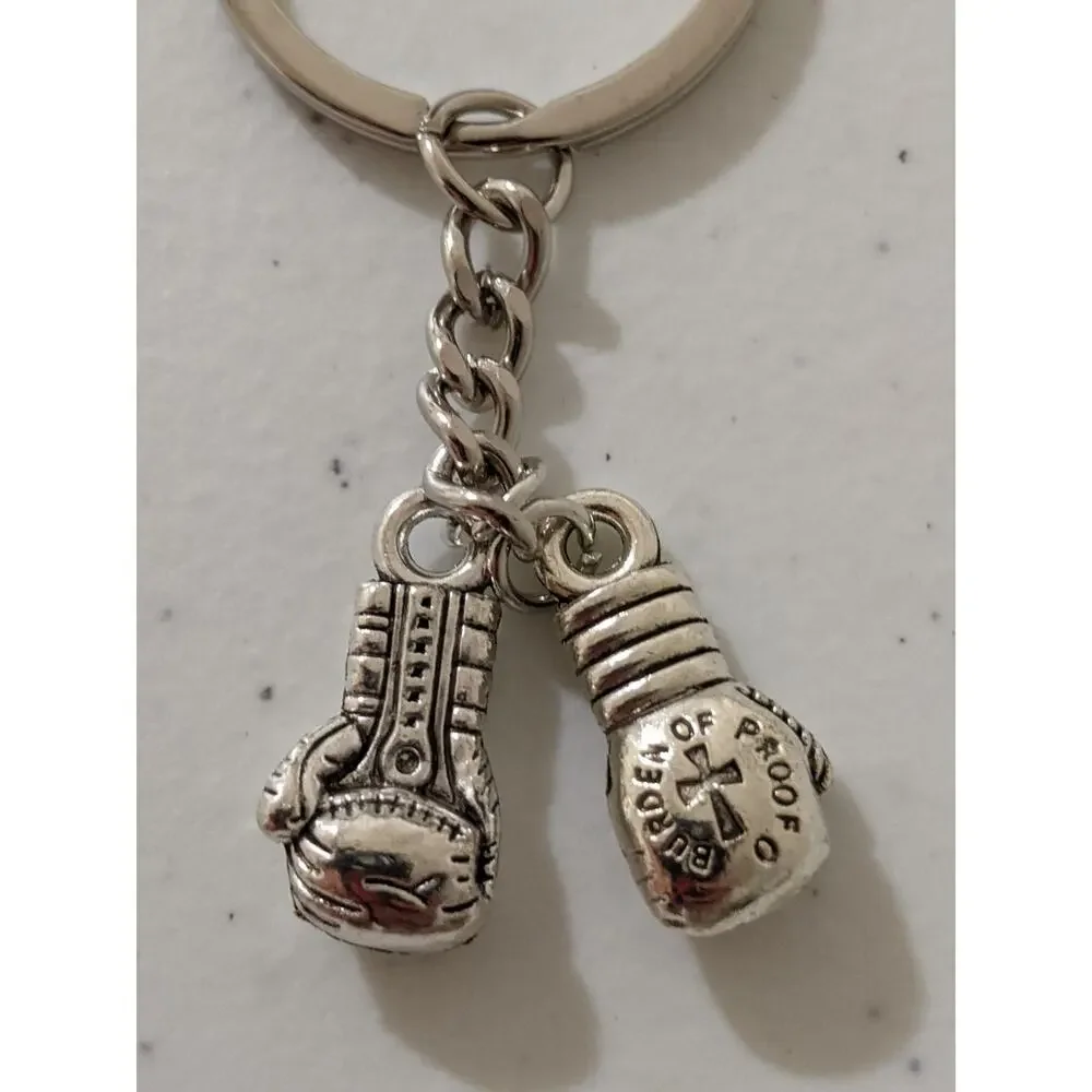 4/$20 Simple small boxing gloves boxer Charms Silver Keychain Cute Gift